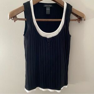 Jared Ross Silk Blend Basics Layering Black Ribbed Tank with White Trim